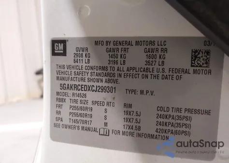 2012 Buick Enclave Leather from USA, damaged, VIN 5GAKRCEDXCJ299301